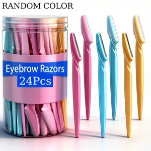 24 Pack Random Colors Facial Razors Kit for Women & Men - Stainless Steel Razors with 24 Protective Caps, Painless Dermaplaning & Exfoliating Blades for Eyebrow, Upper Lip, Peach Fuzz Hair Removal - Sensitive Beige, Travel-Friendly Beauty