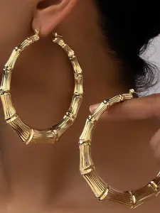 Women's bamboo earrings, punk oversized bamboo pattern earrings, European and American gold large hoop earrings, personalized black oversized hoop earrings, suitable for party fashion jewelry