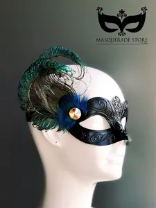 The Muse Black Mask - Peacock Feathers