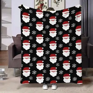 Santa Claus Pattern Christmas Flannel Blanket, Printed Home Office Leisure Air Conditioning Multi-Functional Blanket, Ca Prop 65 Compliant