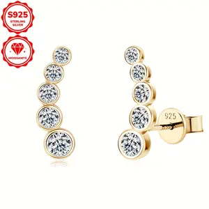 Elegant 925 Sterling Silver Moissanite Stud Earrings for Women 925 Silver Climber Earrings Daily Fashion Earrings, Perfect Gift for Anniversary Or Birthday