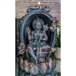 Hindu Buddha Hanuman Monkey God On Lotus Backflow Cone Incense Burner Figurine