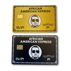 African American Express Credit Card Skin - Black/Gold Chip Design, Funny Kanye & Anime Inspired Decal, Premium Sticker for Credit & Debit Cards.2pcs