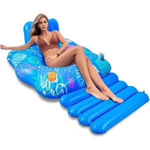 Inflatable Pool Lounger Float, Heavy Duty Pool Floats for Adults with Innovative Footrest&Cup Holders, Pool Chair for Swimming Pool, River, Lake & Beach Party for Gifts