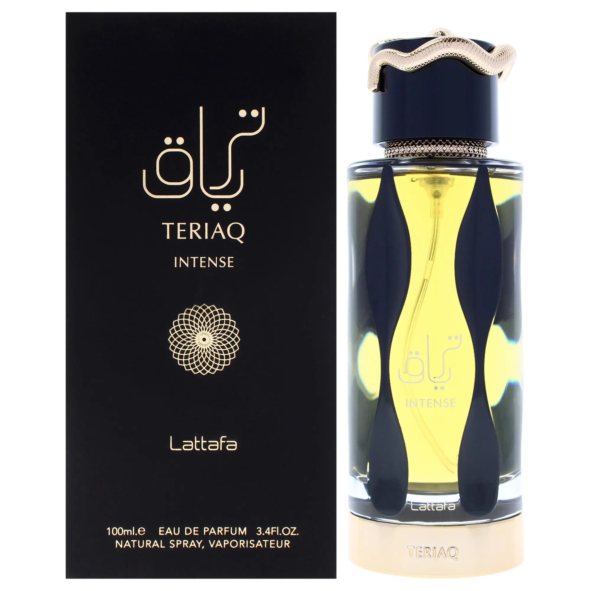 Teriaq Intense by Lattafa, 3.4 oz (3 to 3.9 fl oz) 100 ml Cologne EDP Spray for Men, Unique Cap