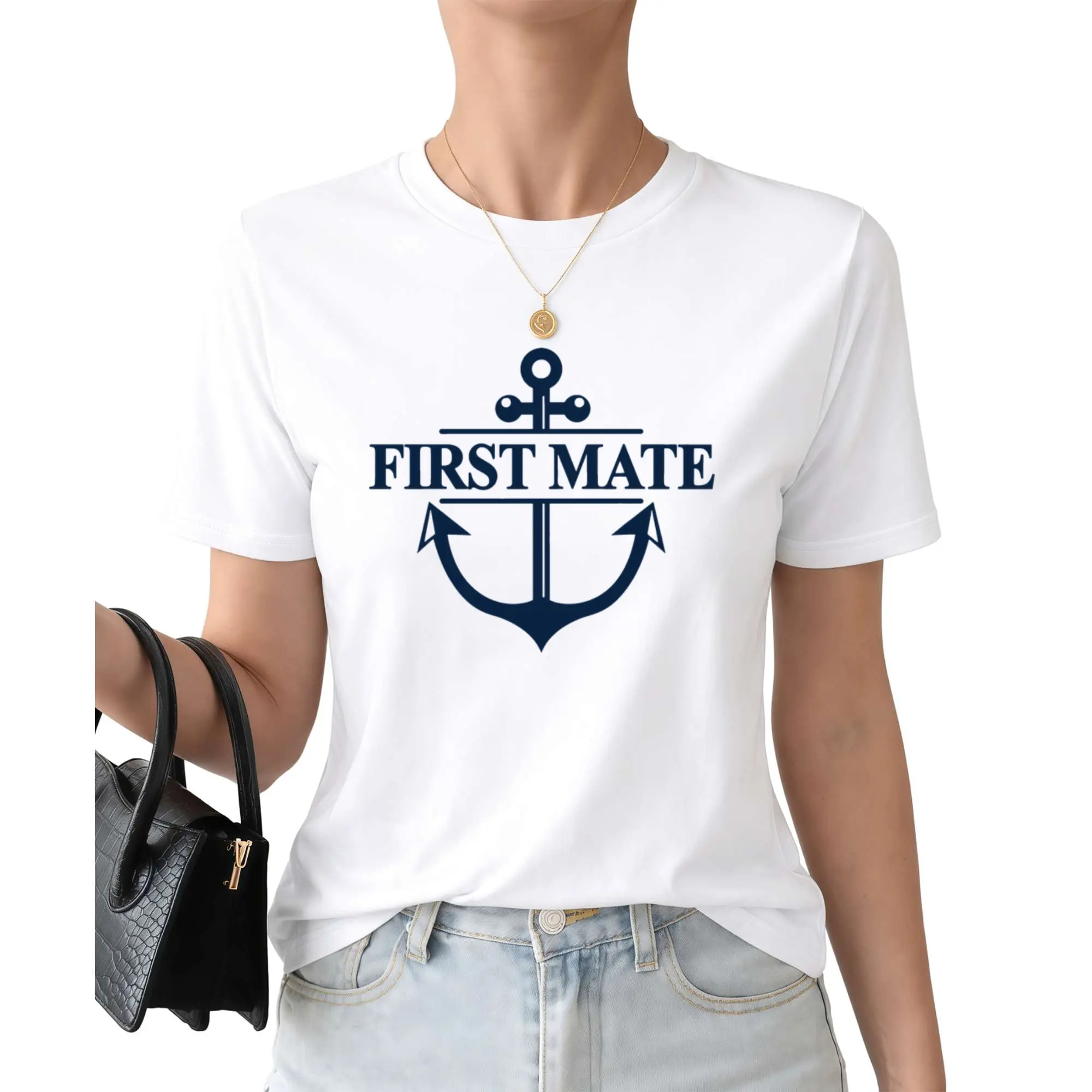 First Mate Anchor Graphic T Shirt Nautical Sailing Boating Yacht Crew Apparel For Sailors Boat Lovers Clothes Cotton
