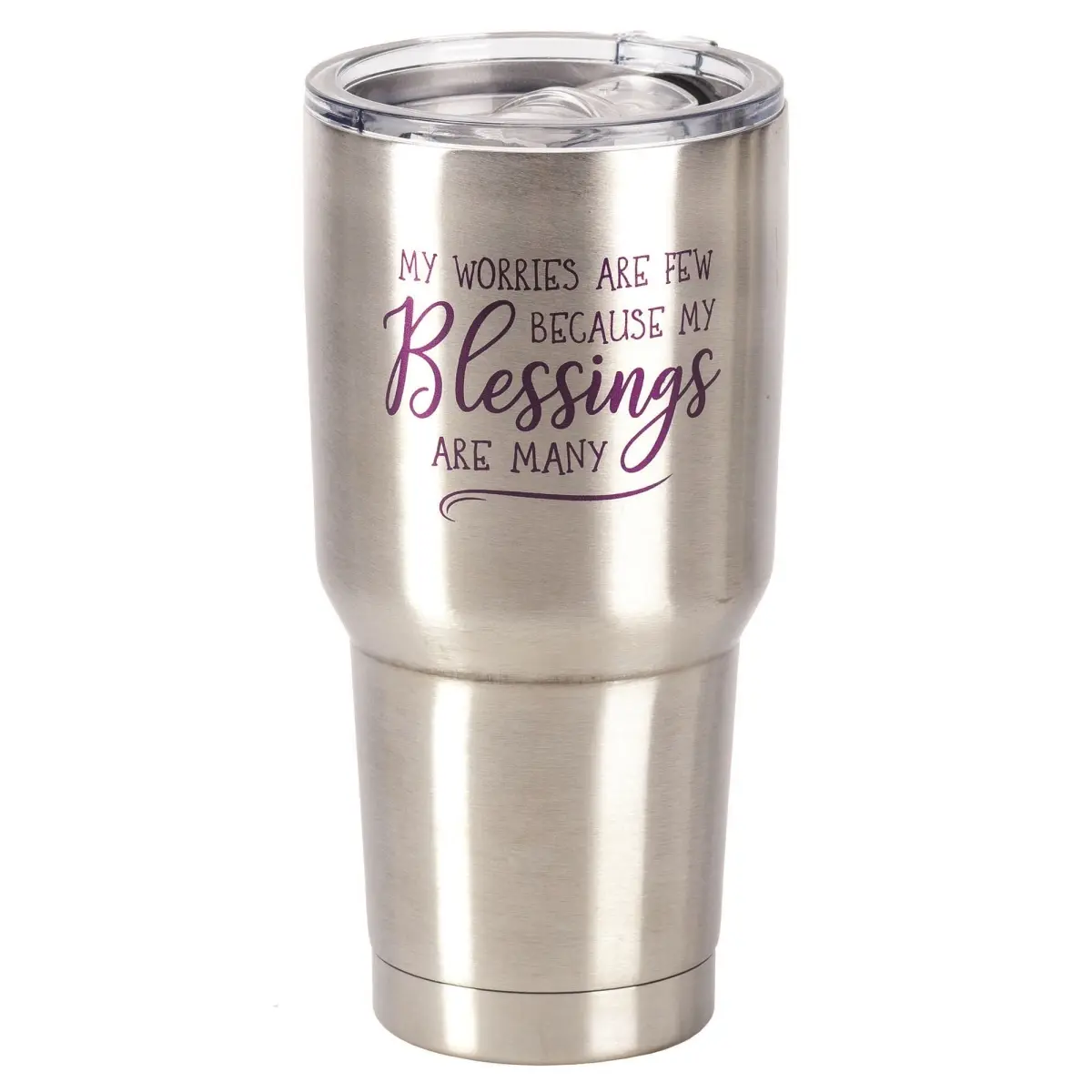 Dicksons SSTUM-13 8 x 4 in. 30 oz Stainless Steel Tumbler with Lid - My Worries are Few Because My Blessings are Many