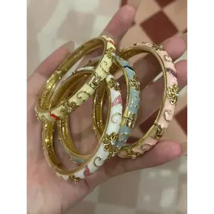 Vintage Enamel Bangle Bracelet Stackable with Artificial Zircon, Elegant Perfect Gift for Women & Girls, All Seasons Wear