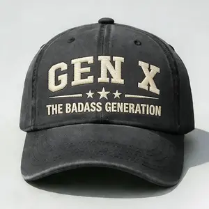 Unisex Gen X Badass Generation Embroidered Dad Cap - Vintage Washed Look, Retro 70s-80s-90s Retro Humor Theme Baseball Cap, Adjustable Fashion Accessory Gift for Gen X Adults, 90S Retro Hats, Cap Hats