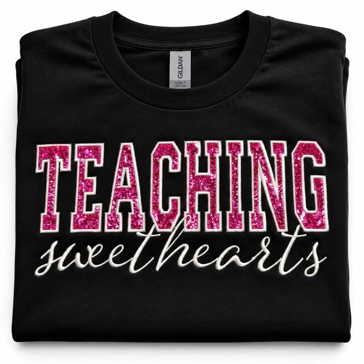 Women's Glitter Pullover Sweatshirt - Fuchsia Sparkle Gildan Top for Back-to-School Teachers Embroidered Everyday Womenswear Black Cute