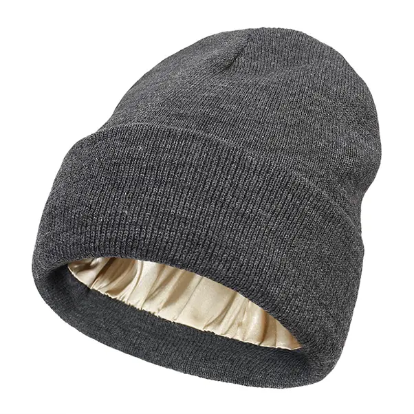 Satin Lined Beanie Hats for Men Women Soft Warm Winter Hat Loose Beanie Hats knit beanie unisex hat Solid Color Knit Beanie Hat Soft Dome Cap Beanies