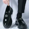 ONXITOM Men's Patent Leather Ankle Plain Platform Loafer Shoes - Anti-Slip Rubber Lug Sole Slip-On, Comfortable Round Toe All-Season Footwear for Business Office & Casual