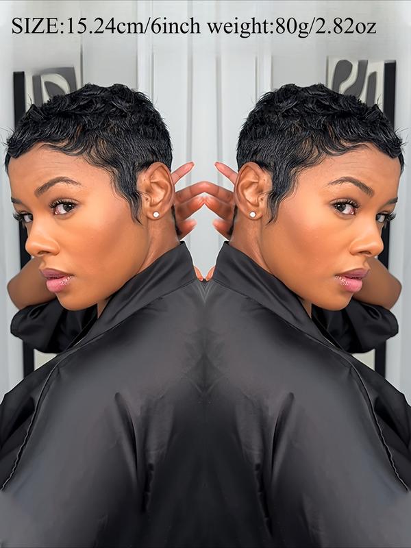 Pixie Cut Wig for Women Curly Wave Wig Halloween Wig Full Machine Made Wig 150% Density 6 Inch Pixie Wigs