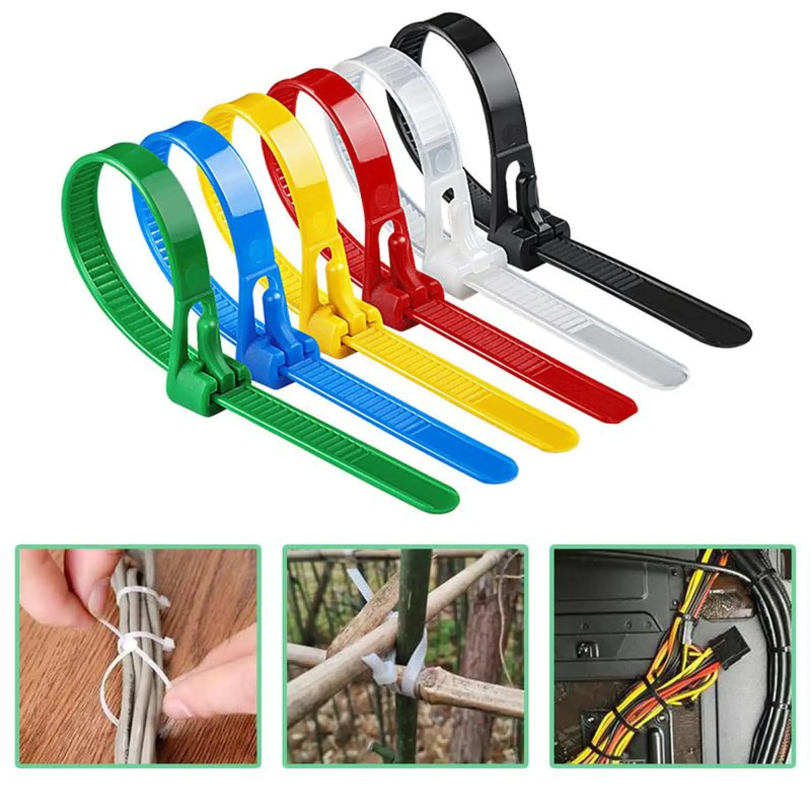 100pcs Removable Colored Plastic Cable Ties,Reusable Zip Ties,Buckle Self-Locking Premium Nylon Cable Wire Ties,Heavy Duty 50 Lbs Tensile Strength Colored Plastic Cable Ties for Indoor Outdoor.