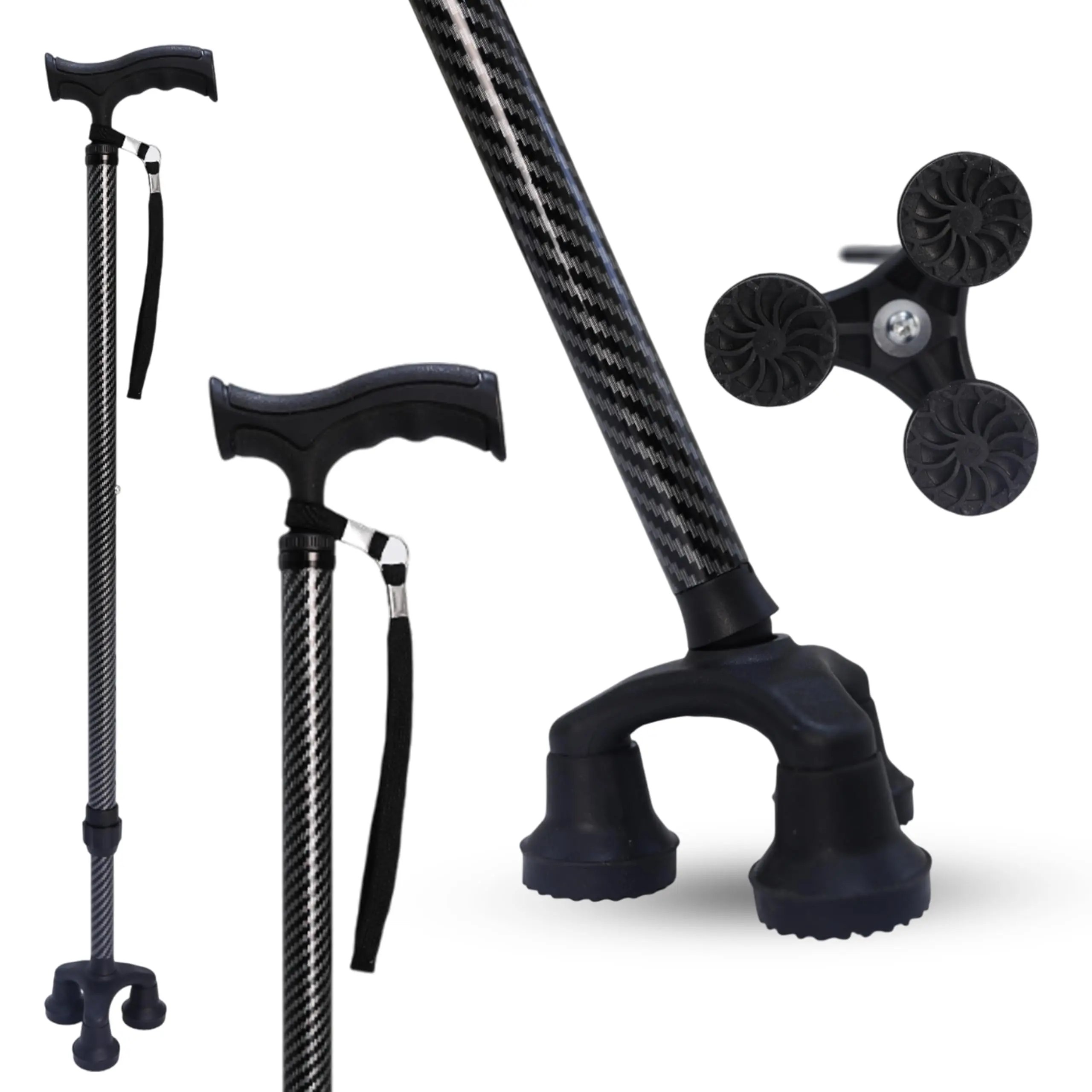 Dr. Aid Tripod & FourPod Walking Canes, Adjustable Non-Slip, Carbon Black