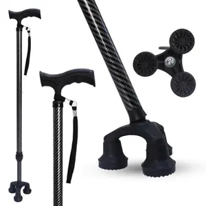 Dr. Aid Tripod and fourpod Walking Canes for Men & Women - Premium Aluminum Walking Cane - Adjustable, Non-Slip, Heavy-Duty 3 & 4 pronged Stick for Seniors - Supports up to 400 lbs - Carbon Black