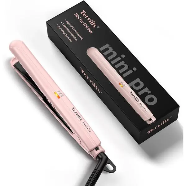 Terviiix Mini Flat Iron Hair Straightener, Adjustable Temperature, Travel-Size, 1/2" Ceramic Plates, Dual Voltage, Auto-Off, Pink | Adjustable Temperature, Travel-size, for Short Hair, Bangs and Edge, Ceramic, Auto-Off, Lightweight