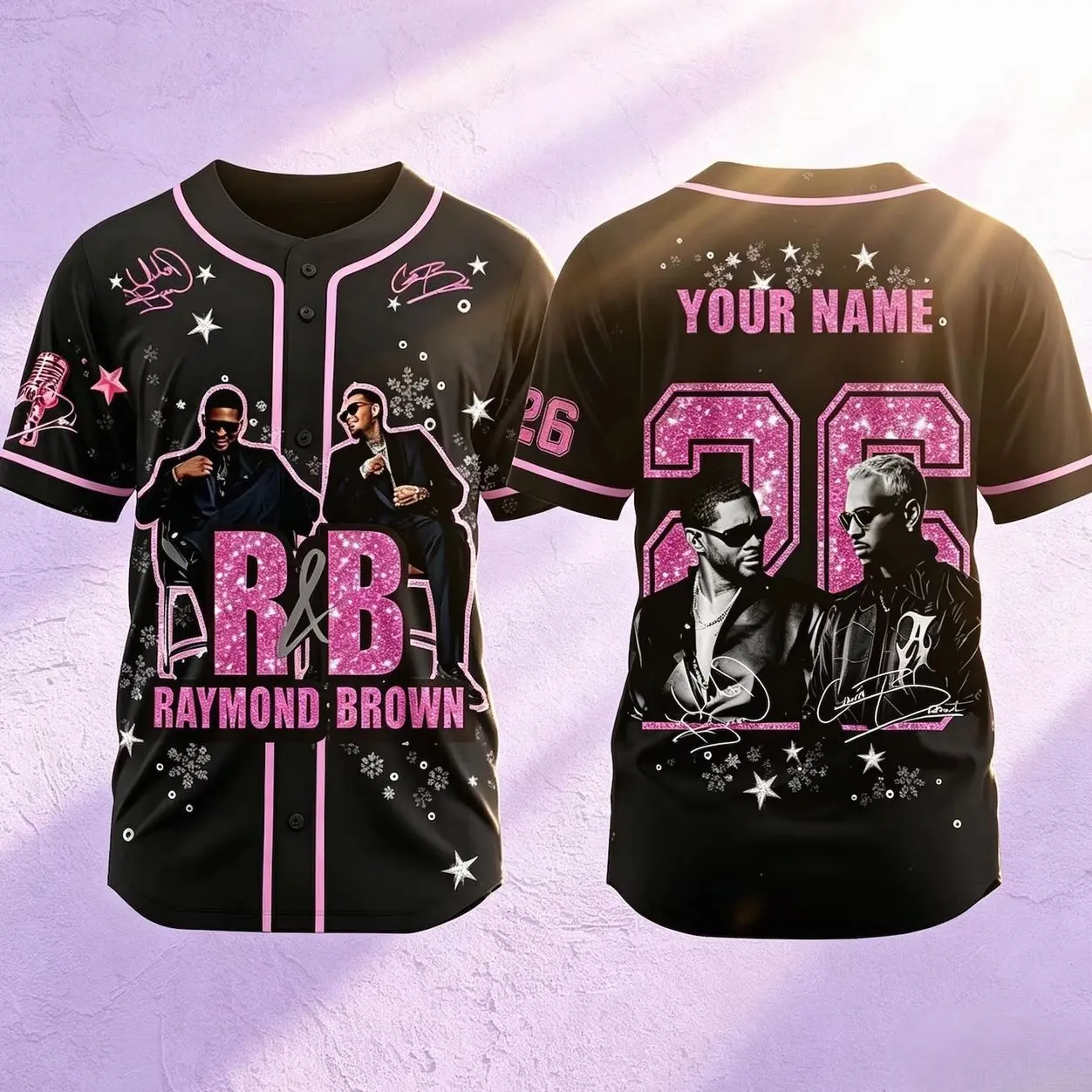 RB 2026 Tour Jersey Custom Graphic Print Short Sleeve Sports Shirt for Fans Gold Celestial Design