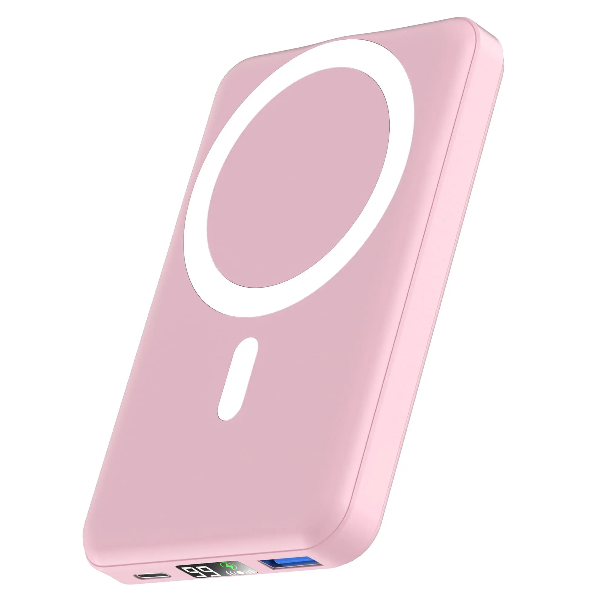 podoru for Magsafe Power Bank, 10000mAh Magnetic Portable Charger with 22.5W PD Fast Charging USB-C Cable LED Display Wireless Battery Pack for iPhone 17/16/15/14/13/12 Series-Pink easy portability fold stand