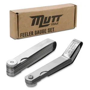 Mutt Tools 2pc Feeler Gauge Set - Premium Straight & Angled Feeler Gauges for Valves - Inch and Metric Measurement - Gap Tool for Automotive