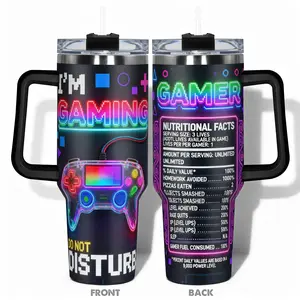 1pc 40oz/30oz/22oz/20oz/14ozCup Stainless Steel Tumbler Insulated Travel Drinkware With Gaming Gamer Nutritional Facts Design, Leakproof Large Capacity, Needed for Gym, Hiking, Travel Ideal Birthday Christmas Gift Perfect Gift