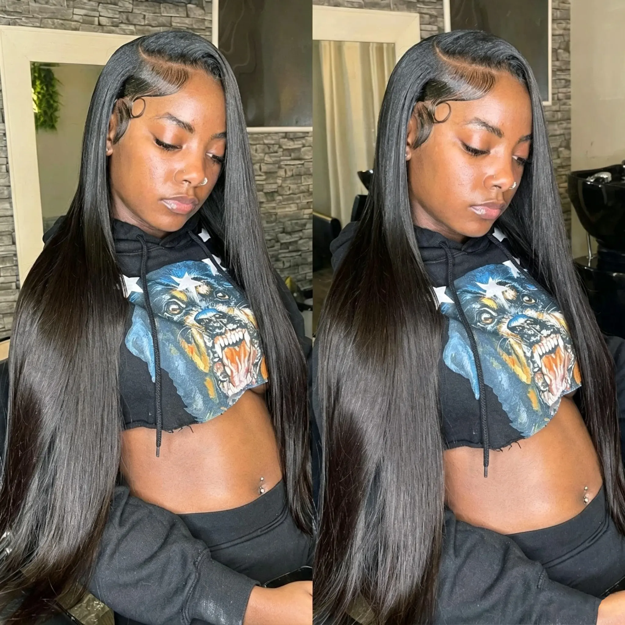 BLING HAIR Wig Straight Human Hair Wigs 13x4 13x6 HD Transparent Lace Frontal Wig 36 38 Inch Bone Straight Brazilian Human Hair Wigs for Women 100% Human Hair 180 Density Pre Plucked with Baby Hair Natural Black