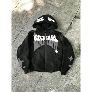 Oversized Zip-Up Graphic Hoodie, Streetwear Aesthetic, Viral TikTok Meme Print, Eboy/Egirl Y2K Grunge Style, Oversized Fit, Drop Shoulders, Kangaroo Pocket, Casual Daily/Photoshoot/Club Outfit, Soft Fleece Fabric, Bold Star, Graphic Hoodies