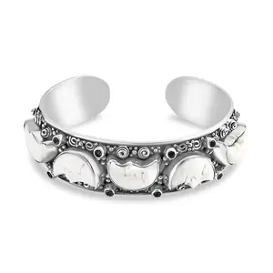 Carved Bone and Blue Topaz 1.20 ctw Moon Cuff Bracelet in Sterling Silver 8.00In Christmas Gifts