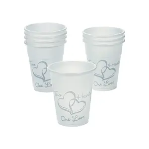 4 1/2" 16 oz. Bulk 50 Ct. Two Hearts, One Love Wedding Disposable Plastic Cups