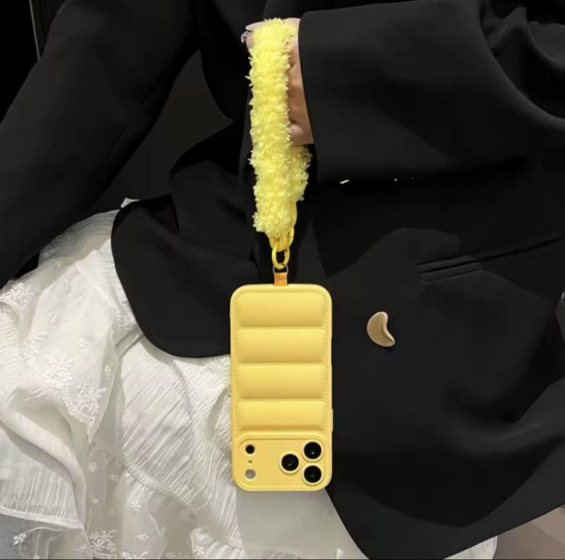 Jacket Furry Lanyard Case for iPhone 17 Series Plush Wrist Strap Winter Cover