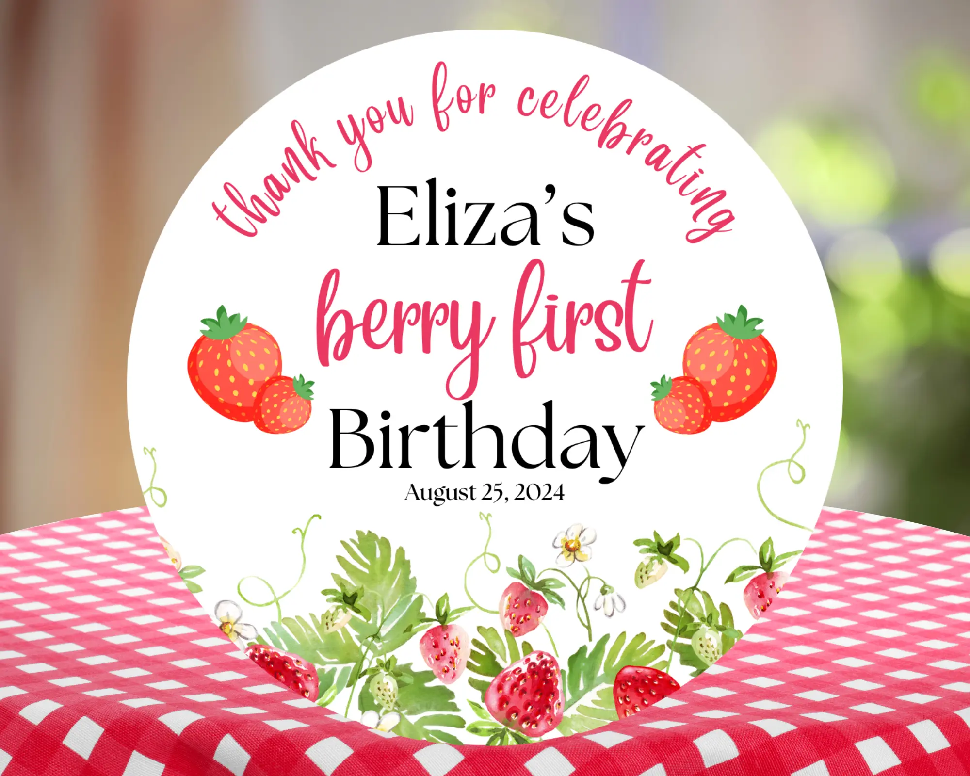Berry First Birthday Party Sticker - Customizable Design for Celebrating Birthdays with Fun and Colorful Graphics
