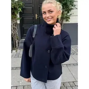 2026 Autumn Stand Collar Short Jacket For Women Elegant New Long Sleeve Single Breasted Coat Elegant Lady Outerwear High Street Womenswear Tops