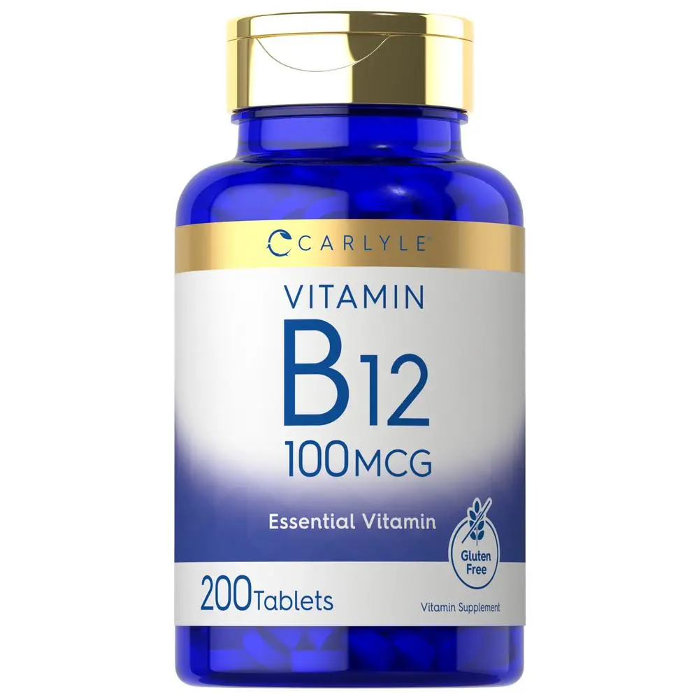 Carlyle Vitamin B12 100mcg | 200 Tablets | Essential Vitamin Supplement | Vegan, Non-GMO, and Gluten Free Formula
