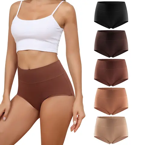 LEVAO Women's Basic Skin-Dry Cotton High-Waist Wrap Panties - 5-Pack Black Soft-Touch Underwear for Women Multi Pack Cotton, Stay-Put Waistband, Elastic Stretch, Full Coverage, Hip Support, Modest Foldable for Family Thanksgiving
