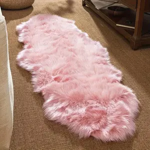 Faux Wool Long Hair Rug, Bedroom Bedside Non-Slip Mat, Solid Color Carpet, Party Style, Indoor Use, 1 Piece