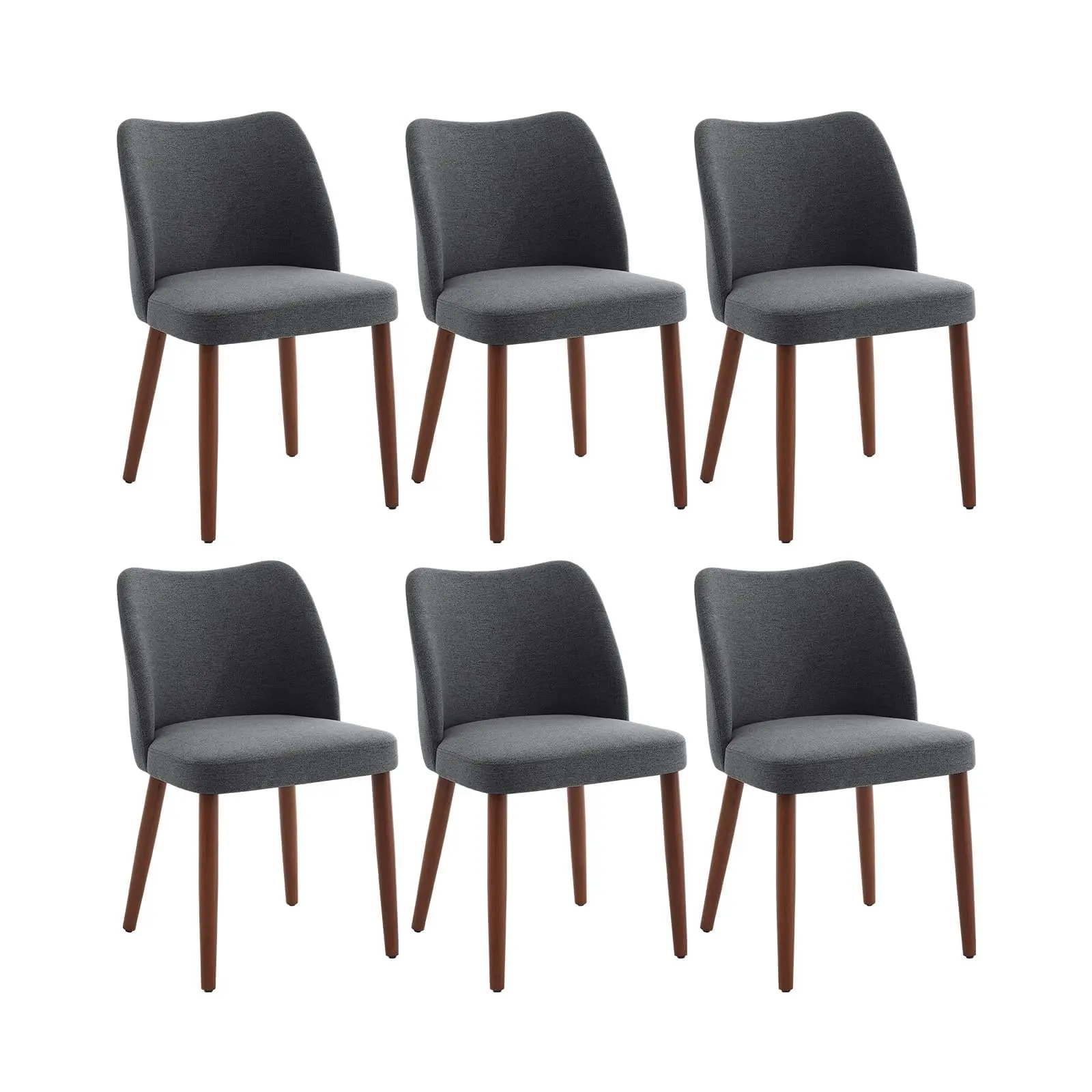 Garvee Modern Wing Back Dining Chairs Set of 6 - Linen Upholstered, High Back, Wooden Legs, Leveling Feet, Space-Saving - Kitchen Living Room, Dark Gray - 3 Boxes | 6PCS Linen | Dark Gray