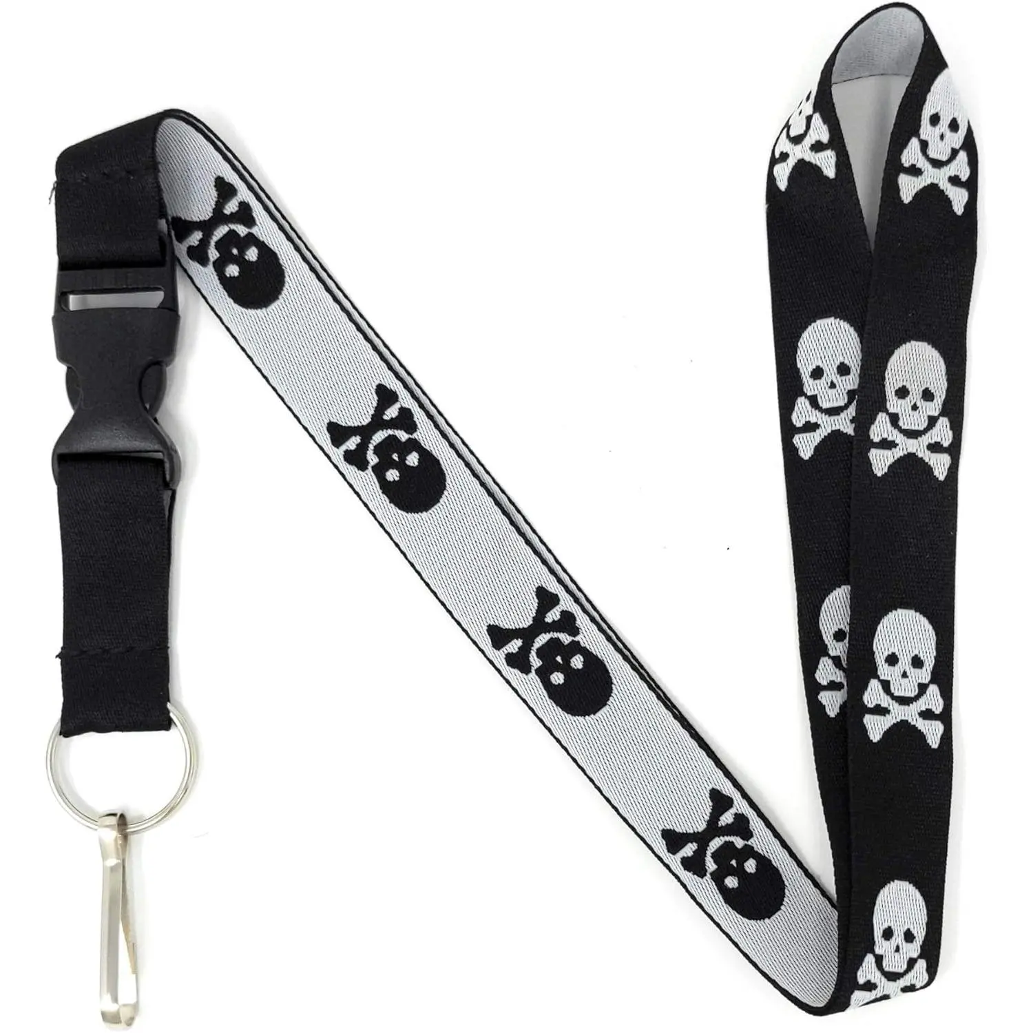 Skull and Crossbones Lanyard  and ID Holder with Detachable Buckle for  or Badge
