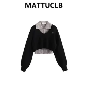 Fall Winter Women Two Piece Sets Long Sleeve Crop Sweater Knitwear Preppy Sweater Pullovers Jumper College Jerseys Shoujo 2000s