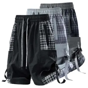Men’s plaid patchwork casual shorts for summer — trendy brand, loose cargo fit, mid-thigh length with large pockets; versatile straight-leg shorts #SummerVibes summervibes
