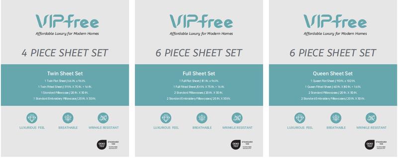 VIPfree FallFreshness Breathable & Cooling Sheets  Hotel Luxury Bed Sheet Set Extra Soft  Deep Pockets  Easy Fit Oeko Tex