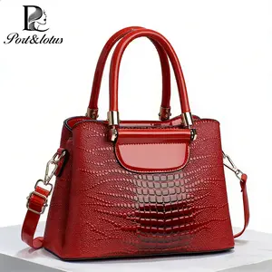 Port&Lotus Medium Capacity Luxe Handbag for Women with Crocodile-Embossed Texture & Adjustable Crossbody Strap