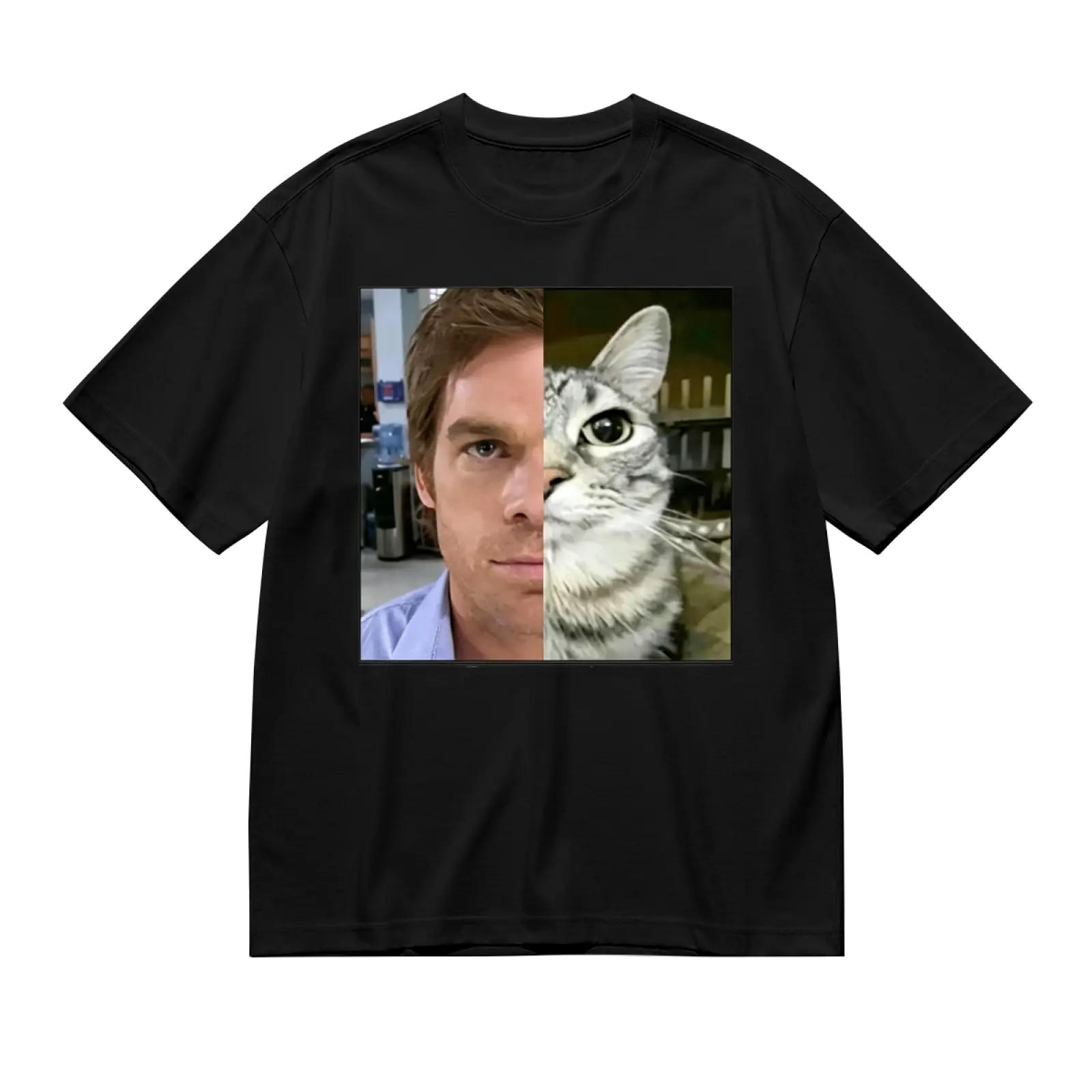 Funny Dexter Morgan Cat Graphic Printed Cotton Crew Neck T-Shirt, Unisex Harajuku Streetwear Casual Short Sleeve Fashion Tops Tees For Men Women