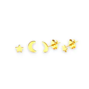 Gold Star Moon Combo Stud Earrings for Women - Hypoallergenic  Accessory