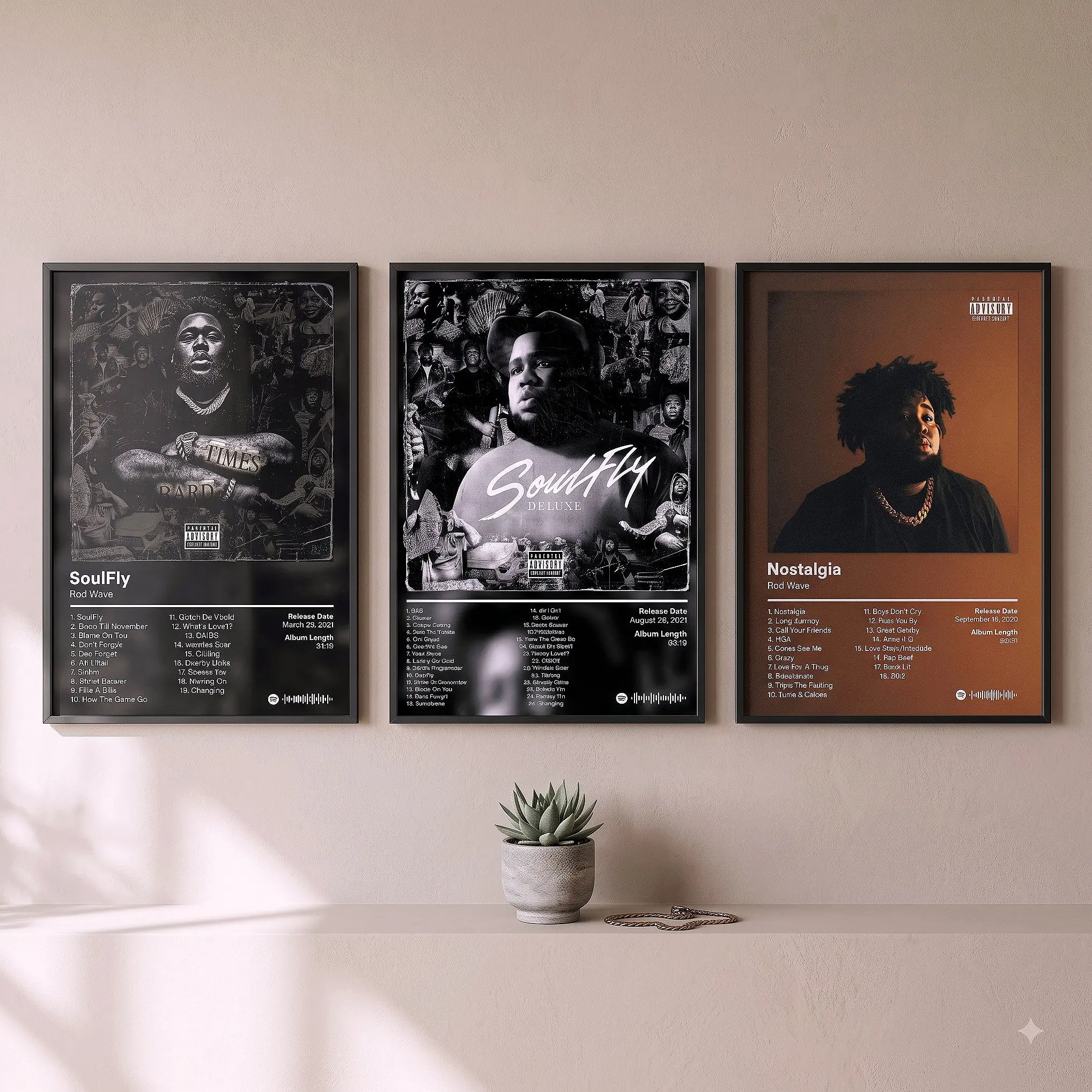 Set Of 3 Rod Wave Album Cover Posters SoulFly Nostalgia Music Wall Art HD Print Unframed Aesthetic Room Home House Modern Wall Decor Trendy Gift