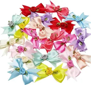 30PCS Assorted of 5CM Satin Ribbon Flowers Bows Appliques Wedding Craft (Satin Rose, 2")