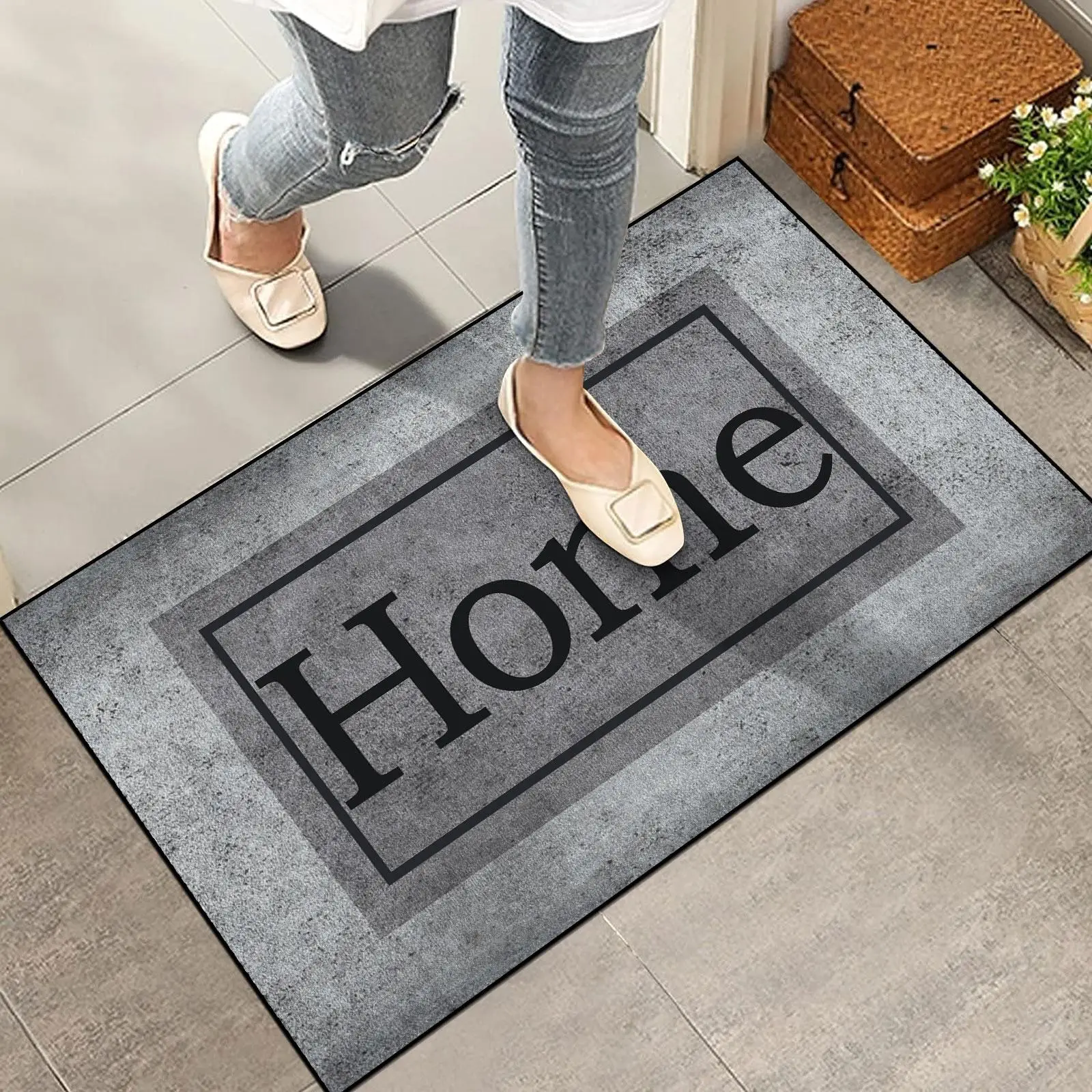 Letter Pattern Door Mat, 1 Count Water Absorption Large Rug, Indoor Decorative Mat for Home Kitchen Bedroom Living Room Decor, Halloween Decor