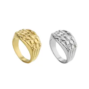 Stainless Steel Lava Pattern Ring - Golden-Steel Two-Tone Fashion Versatile Unisex Band