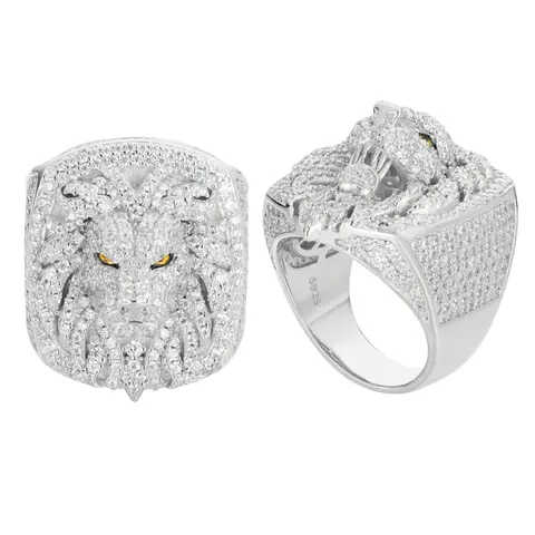 UCCIYO R398 S925 Sterling Silver Lion Ring with VVS1-VVS2 Lab-Grown Moissanite, Adults' Hip Hop Unique Fashion Wedding Promise Engagement Marriage Jewelry Gift Band, Wedding Rings, Promise Engagement Rings