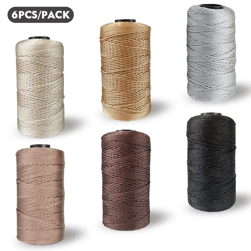 6pcs 100% Polyester Ice Silk Thread, 3 Strand Synthetic Sparkle Line, Handmade Bag DIY Crochet Summer Hats Shoes Seat Cushions Braided, Braided Cord