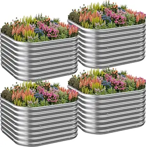 4 Pack 3x3FT Raised Beds for Gardening, Corrugated Galvanized Steel Raised Garden Bed, Outdoor Metal Above Ground Garden Bed for Vegetables and Flowers-3x3FTx10Inch